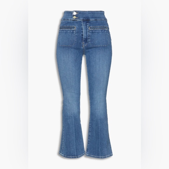 Frame Denim Le Hardy Crop Flare in medium wash Zip fly with double button. - Picture 1 of 7